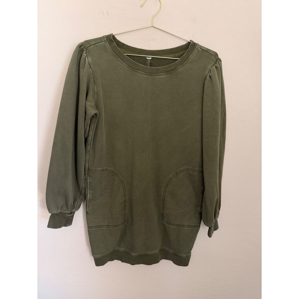 Daily Practice x Anthropologie Olive Green Puff Sleeve Sweatshirt Dress Tunic